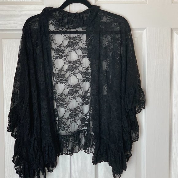 FREE PEOPLE Black Ruffled Lace Jacket Shrug Top Kimono - Picture 8 of 9